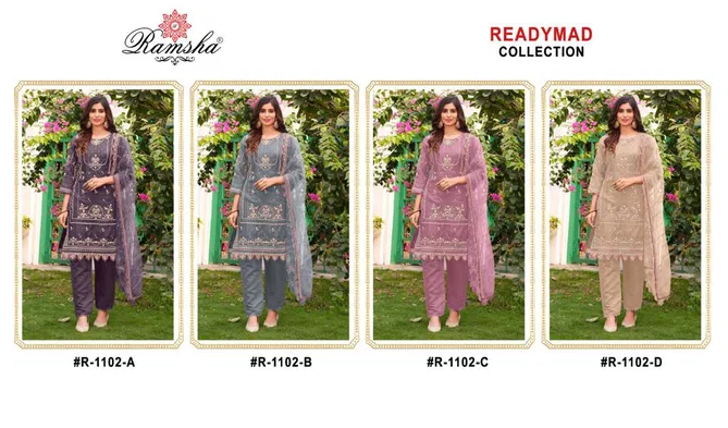 R 1102 Ramsha Organza Embroidery Pakistani Suit Wholesale Shop In Surat